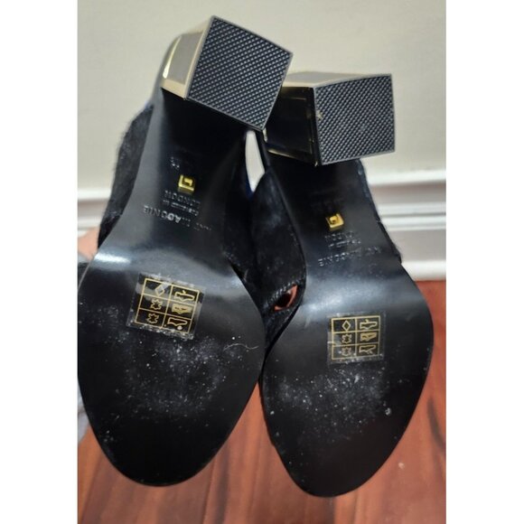 Kat Maconie Black Pony Hair Slingback Heels Gold Block Heel Blue Strap Sz 38 / 7 - Picture 11 of 14